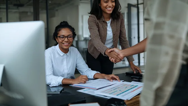business, office, collaboration, teamwork, meeting, handshake, agreement, success, professional, women, diversity, inclusion, corporate, workplace, partnership, deal, negotiation, strategy, planning, analysis, documents, computer, desk, modern, ai generated. A five-line B2B social selling strategy that links one account problem to a review gate